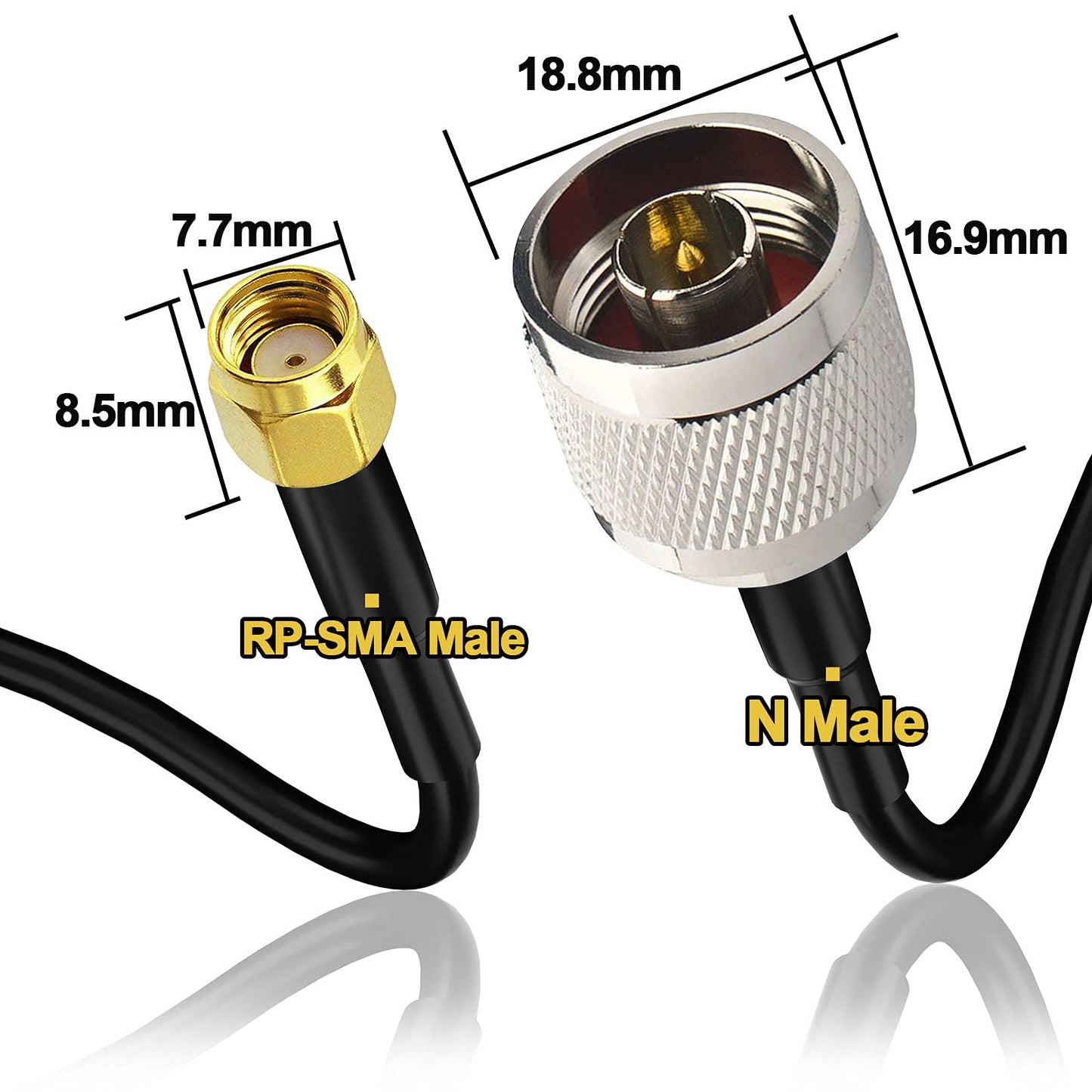 YOTENKO N Male to RP-SMA Male Lora Antenna Cable Reverse SMA N Male Pigtail 10M Low Loss for Receiver,3G/4G/LTE/GPS/Hotspot/WiFi Router/WiFi