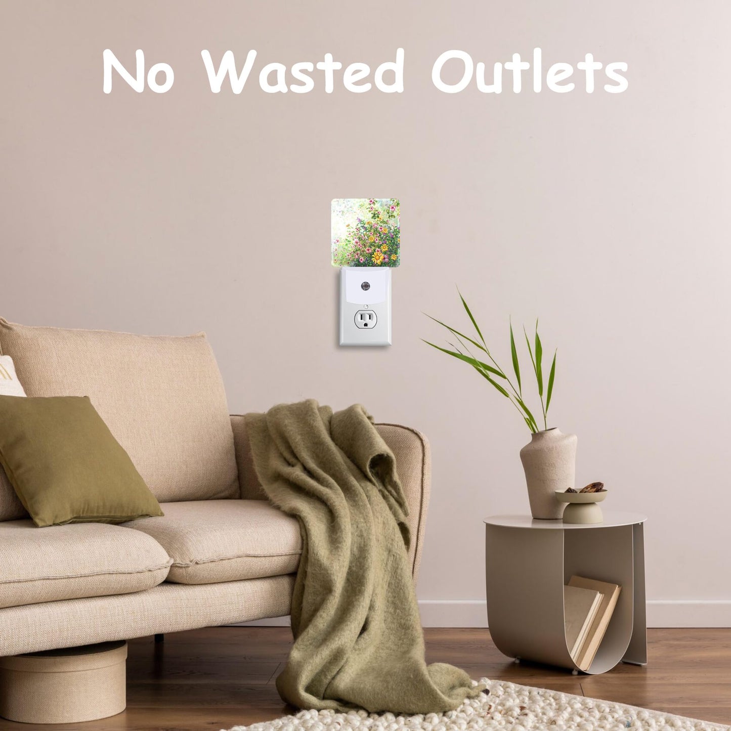 Spring Flowers Night Light Plug into Wall with Dusk to Dawn Sensor Abstract Garden Floral Energy Efficient LED Nightlight for Women Girls Boys Room