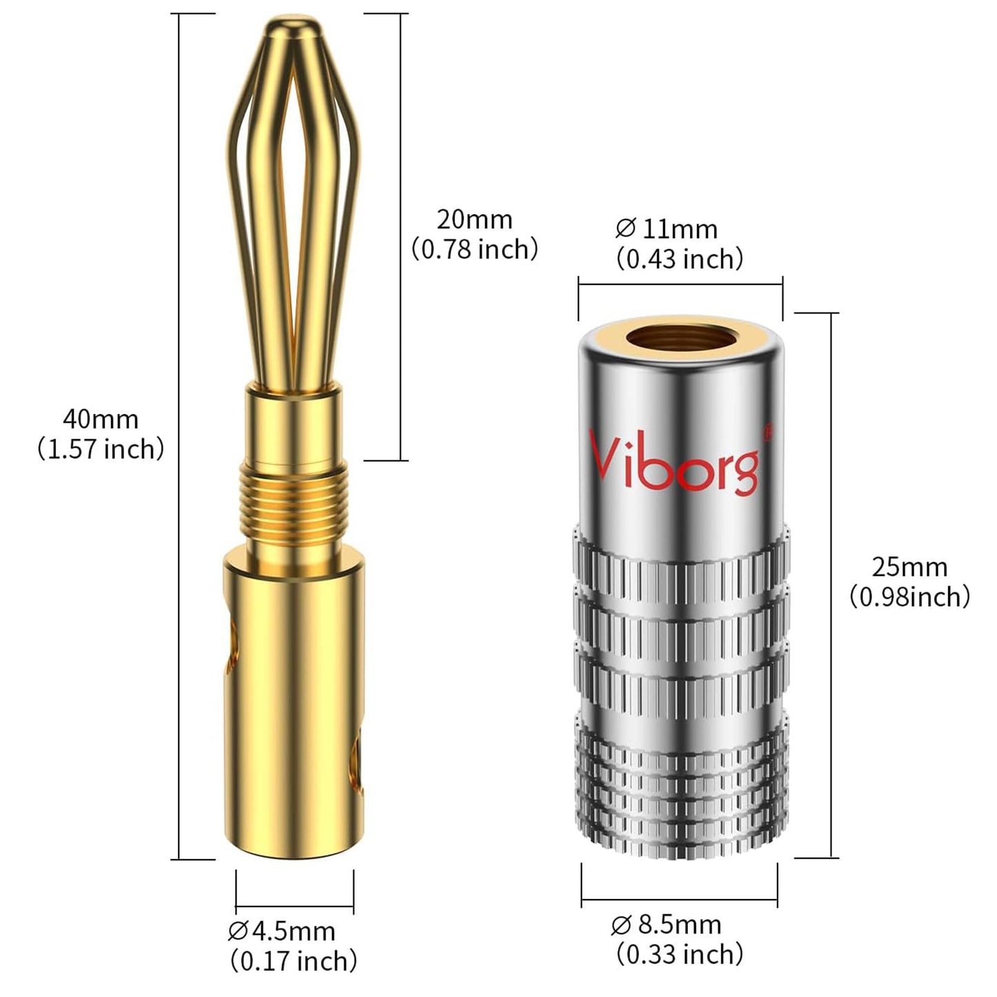 Viborg 8X HiFi Speaker Banana Connectors, 24K Gold-Plated Banana Plug, Dual Screws Locking, Hi-end Audio Speaker Banana Jack Terminals for Speaker