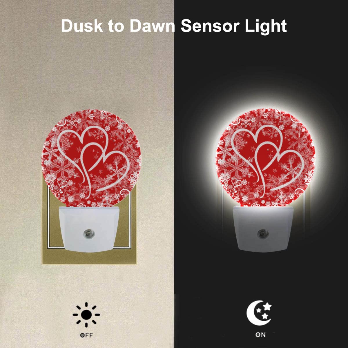 EKOBLA Red Sweet Hearts Night Lights Plug Into Wall with Dusk to Dawn Sensors, LED Nightlights for Bedroom Bathroom, Birthday Valentine Gifts for Boys