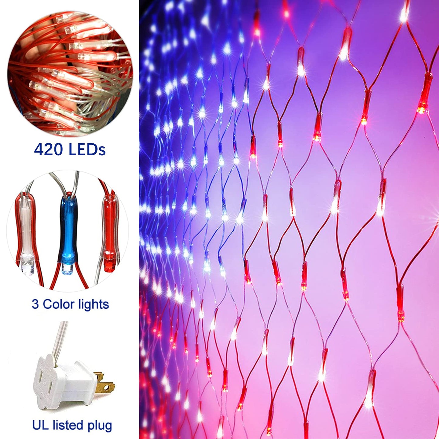 FUNIAO (New) American Flag Lights, 420 LED USA Flag, Outdoor Waterproof Patriotic Lights Hanging Ornaments for Memorial Day, 4th of July, Labor Day