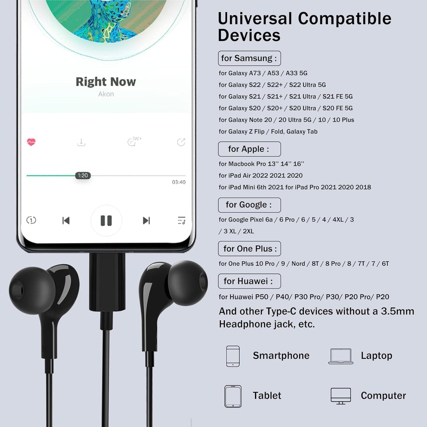 USB C Headphones for Samsung Galaxy S26 S25 S24 Ultra iPhone 17 Air 16 Pro 17 Pro Max S23 S22 A56 A55 A26 A17 A16 Pixel Xiaomi Wired Earbuds Magnetic