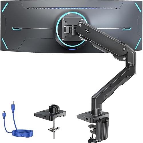 HUANUO Heavy Duty Monitor Arm for 13 to 49 inch Screens up to 35 lbs, Aluminum Ultrawide Screen Arm for Samsung Odyssey G9 and More, Fully Adjustable