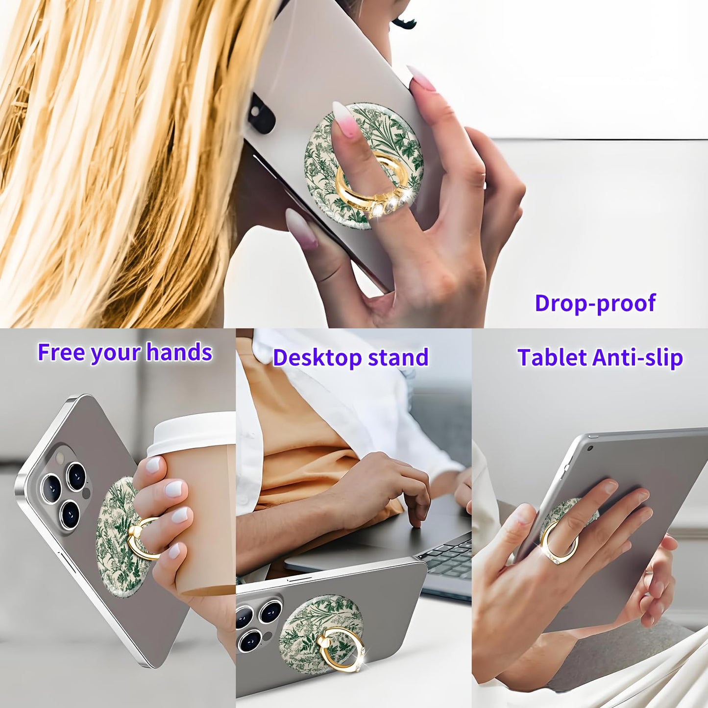 DANHRO Magnetic Phone Ring Holder Compatible with MagSafe, Cute Phone Grip Stand with 360° Rotation Gold Glitter Finger Ring Kickstand Accessories