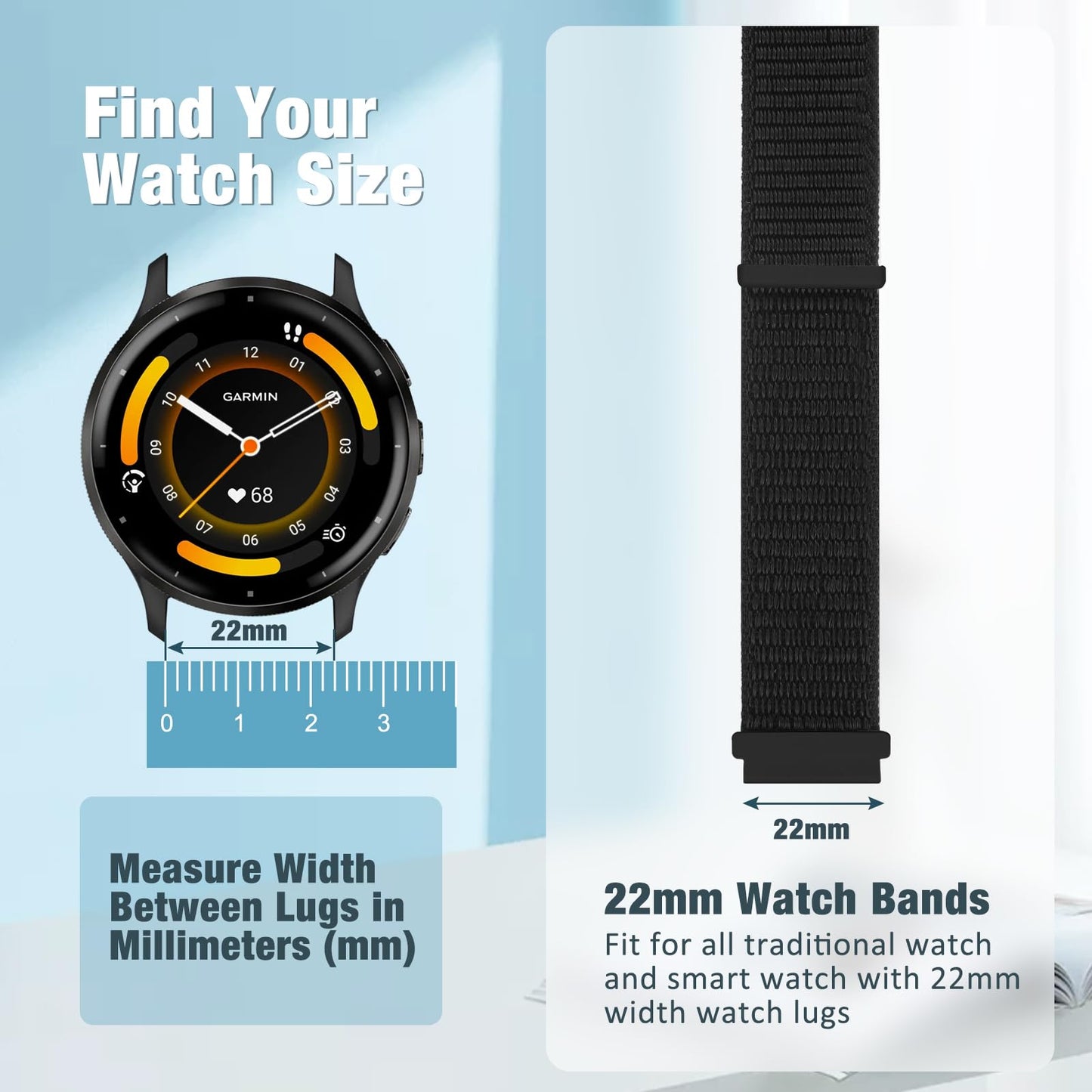 WNIPH 4 Pack Nylon Watch Bands Compatible with Garmin Venu 4 45mm/Venu 3 45mm/2/Vivoactive 4, Garmin Forerunner 255/255 Music/265/955, 22mm Sport
