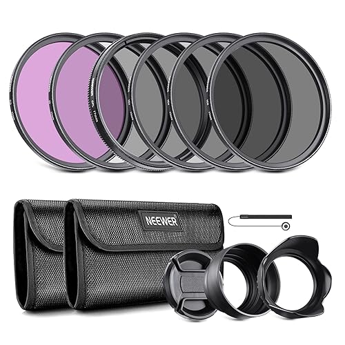 NEEWER 77mm ND Lens Filter Kit: UV, CPL, FLD, ND2, ND4, ND8, Lens Hood and Lens Cap Compatible with Canon Nikon Sony Panasonic DSLR Cameras with 77mm