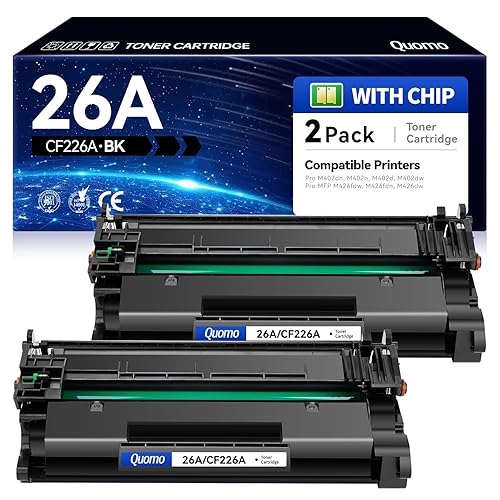 26A Black Toner Cartridge 2-Pack with Chip Replacement for HP 26A CF226A CF226AD1 Toner Compatible for HP Laserjet Pro M402dn M402n M402d M402dw MFP