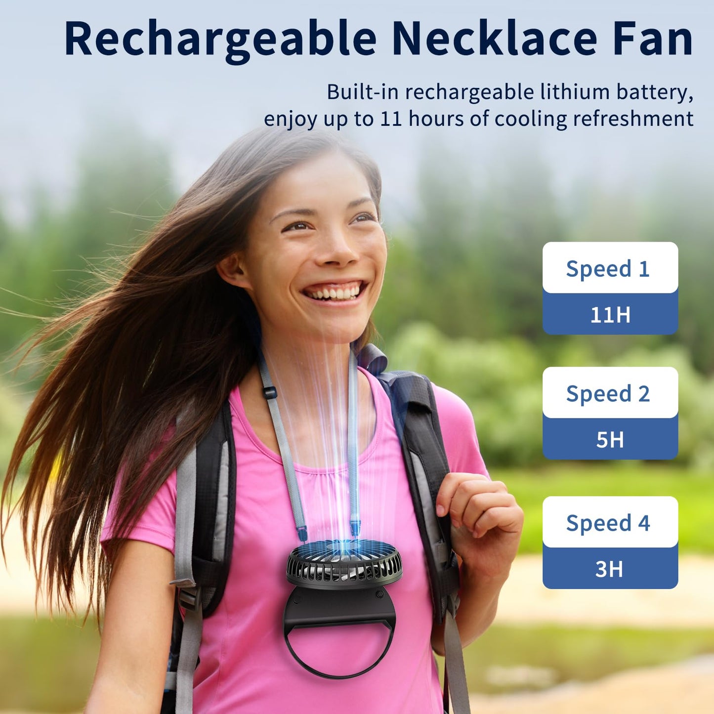 HandFan Portable Mini Fan, Personal Necklace Fan, 3 IN 1 Hand Fans, Small Pocket Fans with Unique Magnetic Switch, Battery Operated, for Travel