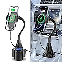 Cup Holder Phone Mount, [Auto Clamping] 2 in 1 Wireless Car Charger Holder Fast Charging, 15W with Quick Extension Long Arm, Fast Swivel Adjustable