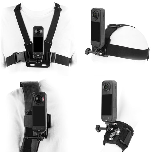 BRDRC Accessories Kit for Insta 360 X5 X4 Air, Chest Mount Head Strap Harness Backpack Clip Holder Wrist Strap, 360°Rotating Adapter + Quick Release
