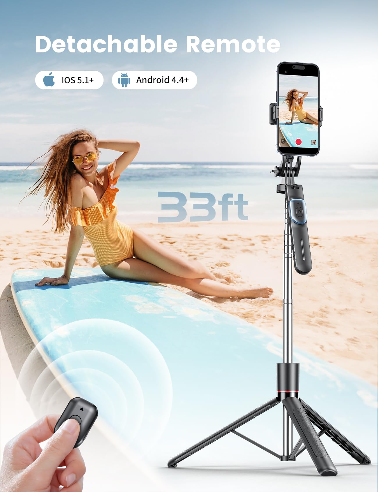 67’’ Selfie Stick Tripod with Light, Basic Phone Stand for iPhone & Samsung, All-in-One Extendable Tripod with Remote, 360° Rotation Handle, Portable