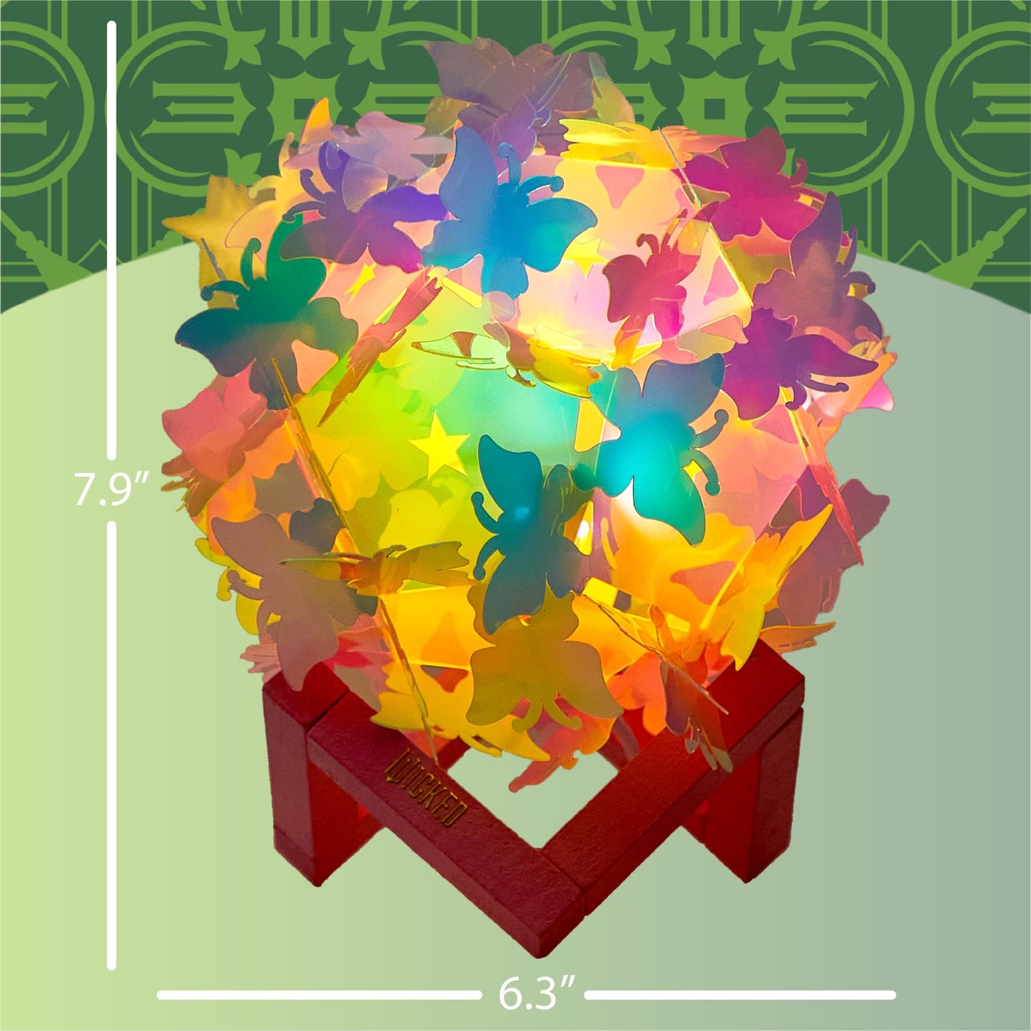 Wicked the Movie 3D Iridescent Butterfly Accent Lamp and Tabletop Night Light with Wood Base