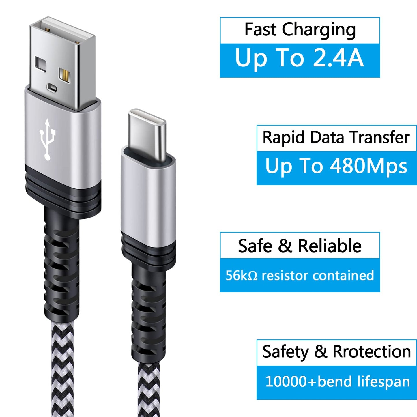 C Charger Cable Fast Charging Phone Android Power Cord 4 Compatible for Samsung Galaxy S24+ S23 Ultra S22 Plus Note 21/20 Ultra, S21+/S20 Plus/S21 S20