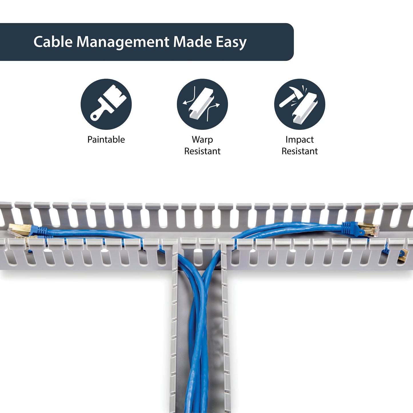 StarTech.com 2x2in Open Slot Wiring Cable Raceway Duct with Cover, Server Rack Cable Management, Cable Cover Duct, Cord Hider / Organizer, PVC Cable