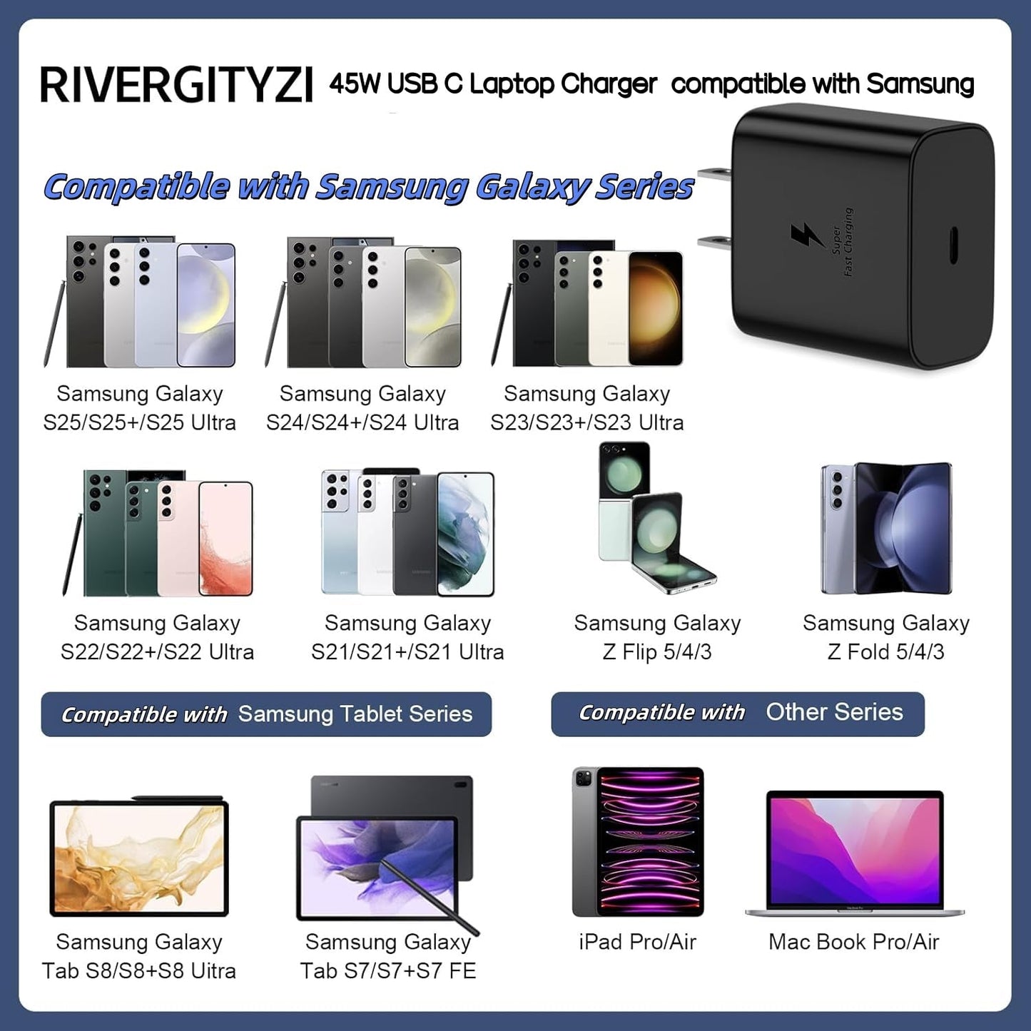 45W Fast Charger USB C Compatible with Samsung Charger with 10FT Type C Charging Cable Compatible with Samsung Galaxy S25 Ultra/S25+/S25/S24