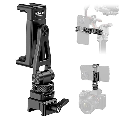 NEEWER Metal Phone Tripod Mount with Cold Shoe NATO Clamp Compatible with DJI RS5 RS4 RS3 Pro RS2 RSC2 Gimbal Stabilizer, 180° Tilt Phone Clip Holder