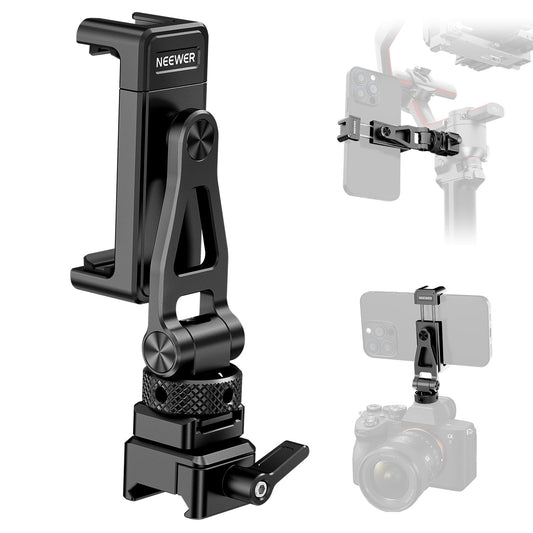 NEEWER Metal Phone Tripod Mount with Cold Shoe NATO Clamp Compatible with DJI RS5 RS4 RS3 Pro RS2 RSC2 Gimbal Stabilizer, 180° Tilt Phone Clip Holder