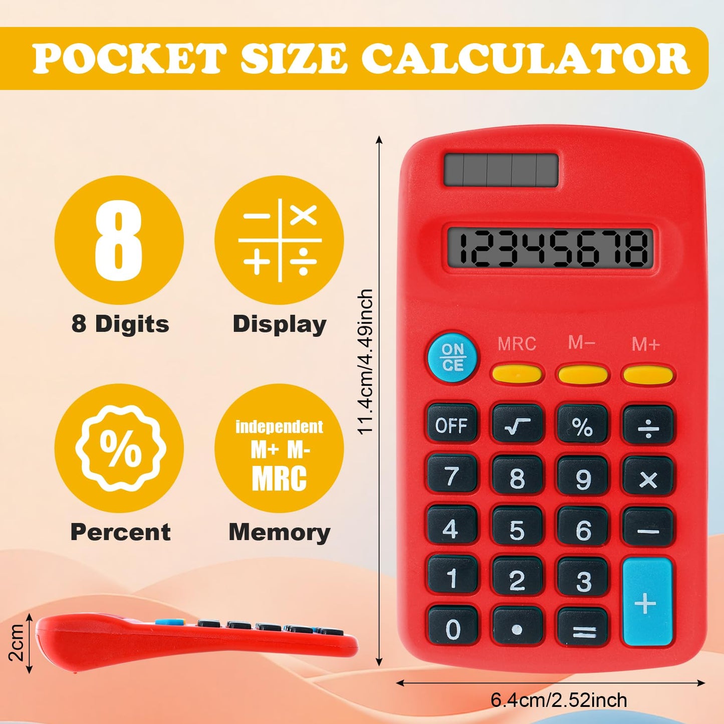 Enjamyo 12 Pieces Pocket Calculators,Pocket Mini Calculators,8 Digit Display Basic Calculator,Solar Battery Dual Power Function Calculator
