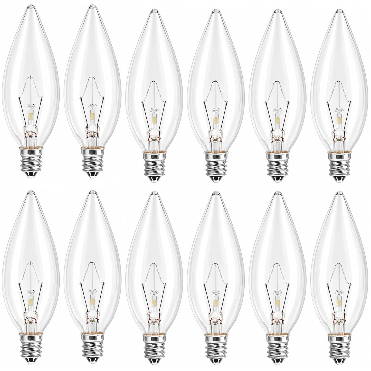 MEQIQTEK E12 60 Watt Incandescent Candle Light Bulbs, Chandelier Light Bulbs for Ceiling Fan, Vanity, Outdoor - Warm White 2500K, 600 Lumen Dimmable