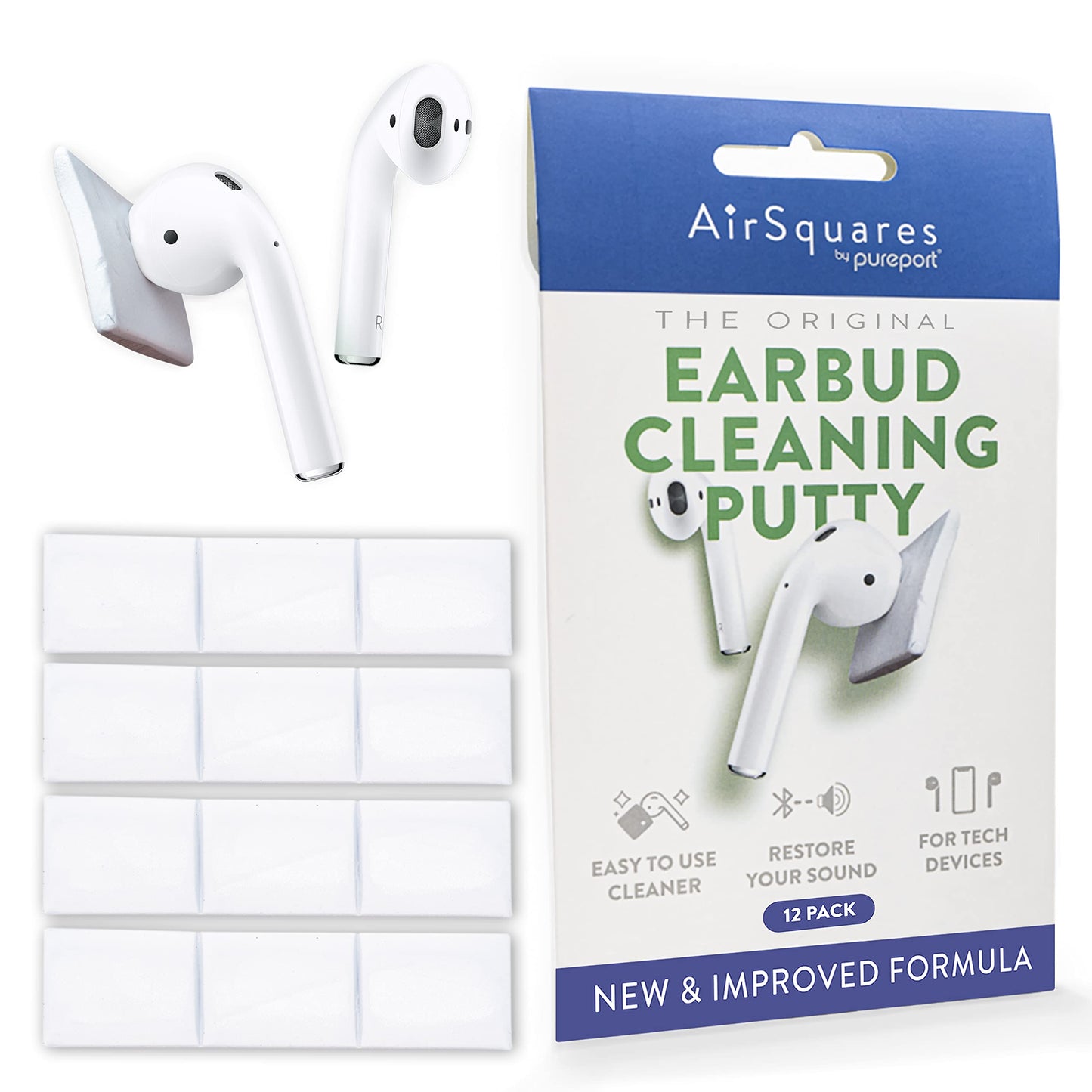 Cleaner Kit for Airpods by AirSquares | the Original Earbud Cleaning Putty Compatible with Airpods & Earbuds, Remove Wax, Dirt & Gunk from Tech