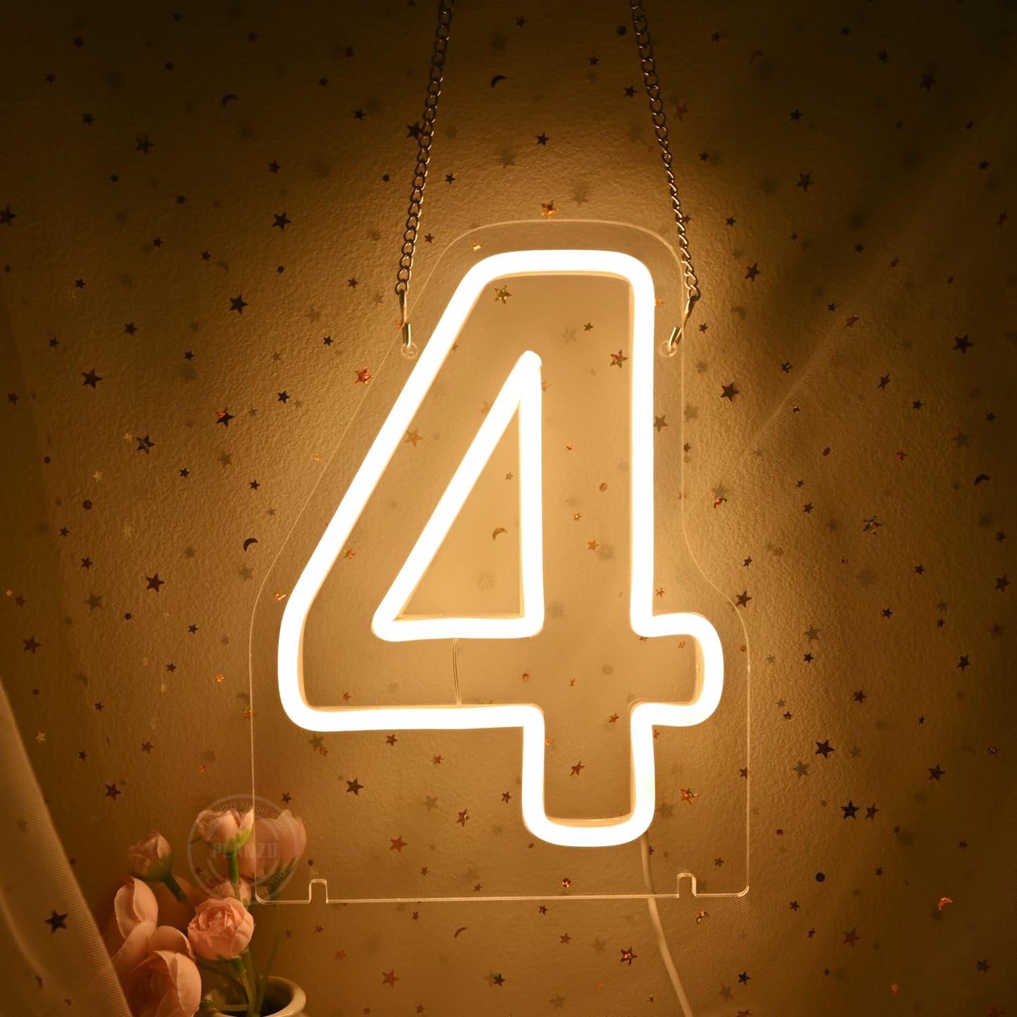 Planzo 4 Four Led Neon Sign Light 4th Four Years Old Birthday Baby Cave Backdrop Bedroom Desk Table Wall Sign Decor Banner Wedding Party Decor Gifts