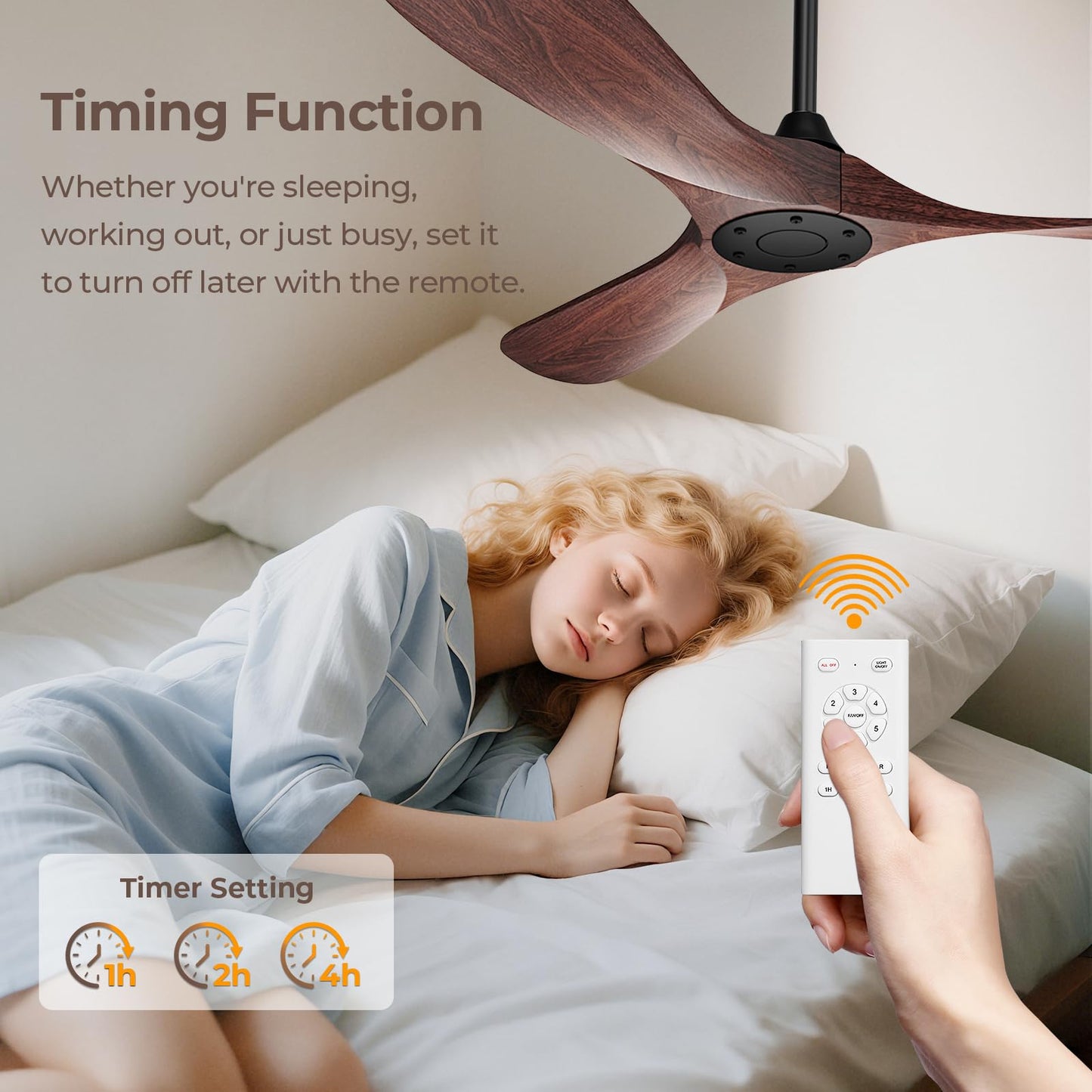 Obabala 52 Inch Ceiling Fan Without Lights, Walnut Finish | Outdoor Ceiling Fan with Remote, 6-Speed Adjustable Reversible DC Motor for Patio & Living
