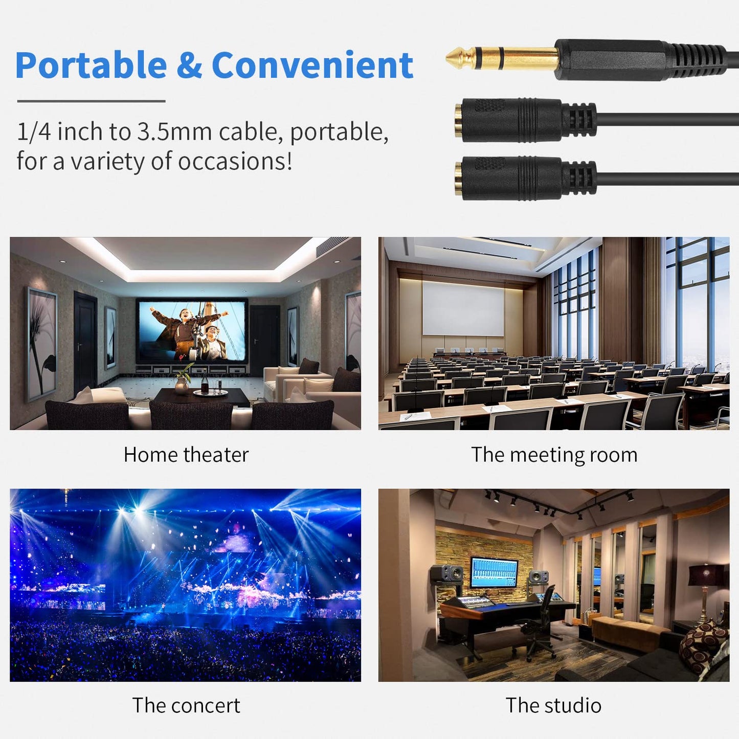 Poyiccot 1/4 to 3.5mm Adapter, 3.5mm to 1/4 Headphone Adapter, 6.35mm 1/4 inch TRS Stereo Male to 2 Dual (Mini) 1/8 inch Stereo Female Y Splitter