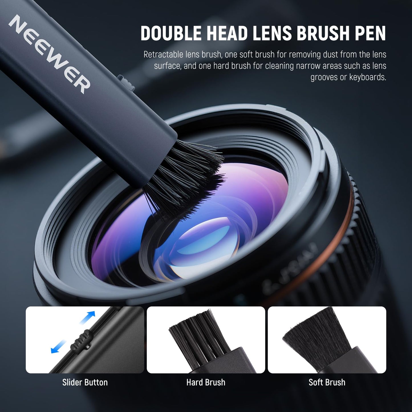 NEEWER 5 in 1 Camera Lens Cleaning Kit, 1x Lens Brush Pen + 1x Air Blower + 1x 24mm Full Frame Sensor Swab + 2X Cleaning Cloth, for Electronics