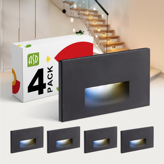 ASD LED Recessed Step Light Fixture, Outdoor & Indoor Stair Tread Lighting | 3CCT, Dimmable, Waterproof, ETL Listed | 3W 120LM 3000K-5000K 120V |