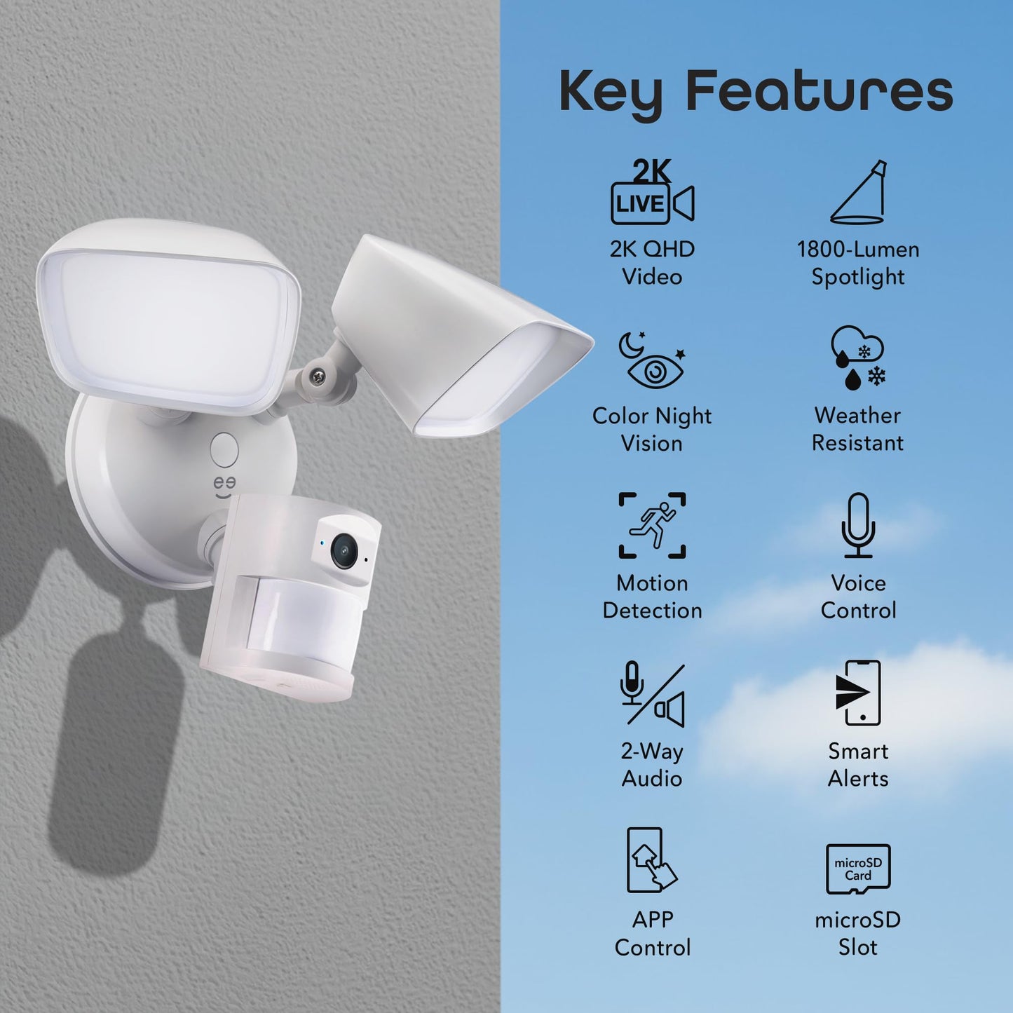 Geeni Lighthawk Smart Floodlight Camera - 3MP Ultra-HD Video, 1800 Lumens, Motion-Activated Security Light, Two-Way Audio, & Built-in Siren