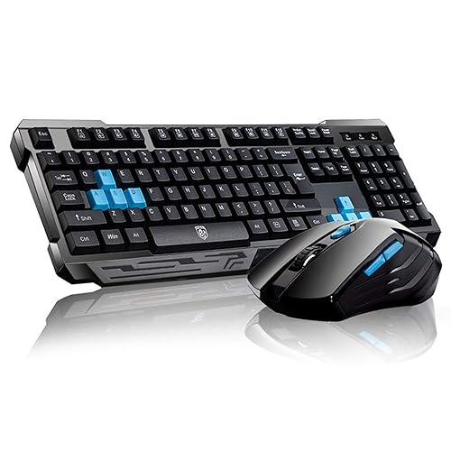 Keyboard Mouse Combos,Soke-Six Waterproof Multimedia 2.4GHz Wireless Gaming Keyboard with USB Cordless Ergonomic Mouse DPI Control For Desktop PC