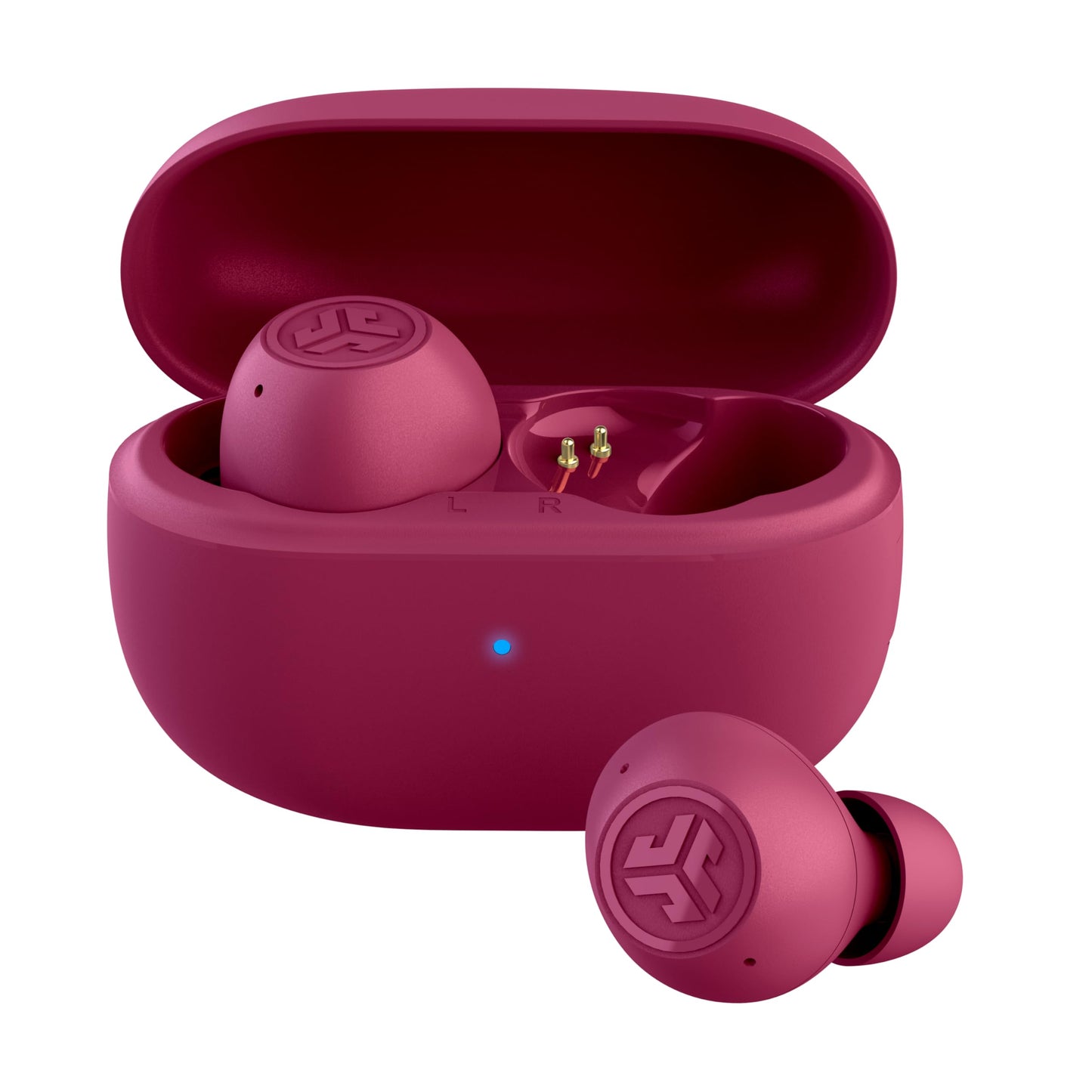 JLab Go Pop ANC True Wireless Earbuds & Charging Case, Fuchsia, Active Noise Cancelling, 10mm Drivers, Dual Connect, Customize Your Sound with App, Be
