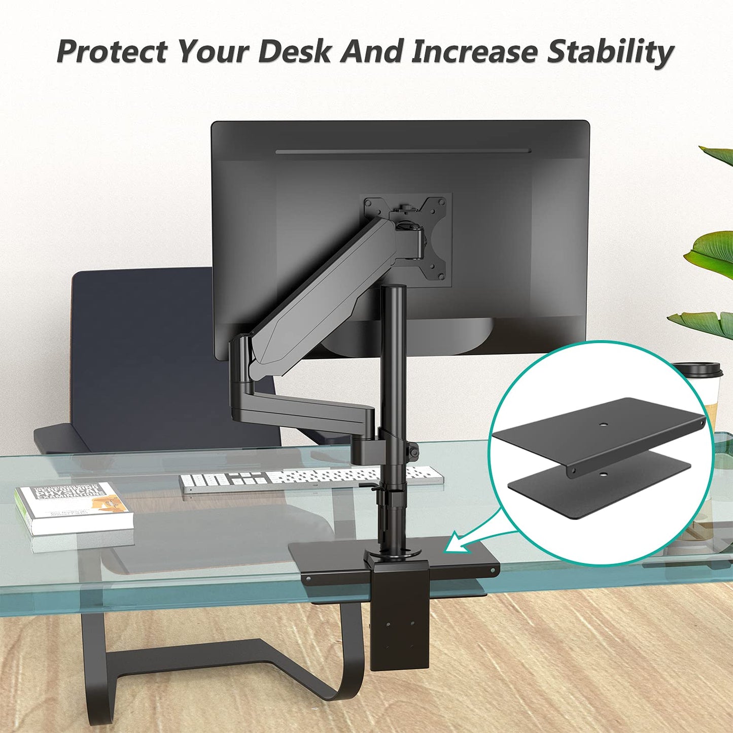 WALI Monitor Mount Reinforcement Plate for Thin, Glass, and Other Fragile Table Tops, with Most Monitor Bracket Grommet C Clamp Installation (CGRP-B)