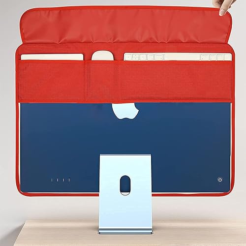 WESAPPINCcomputer Monitor Dust Cover for iMac 24”, PU Leather Protective Screen Dust Cover Sleeve with Rear Pocket Compatible with iMac 24 inch