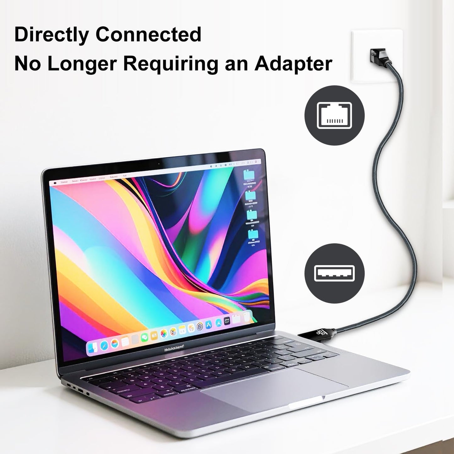 Jelly Tang USB to Ethernet Cable 3Ft,USB 3.0 Male to RJ45 Serial Adapter Directly Connected, Compatible with Laptop, PC, MacBook, Switch, Windows