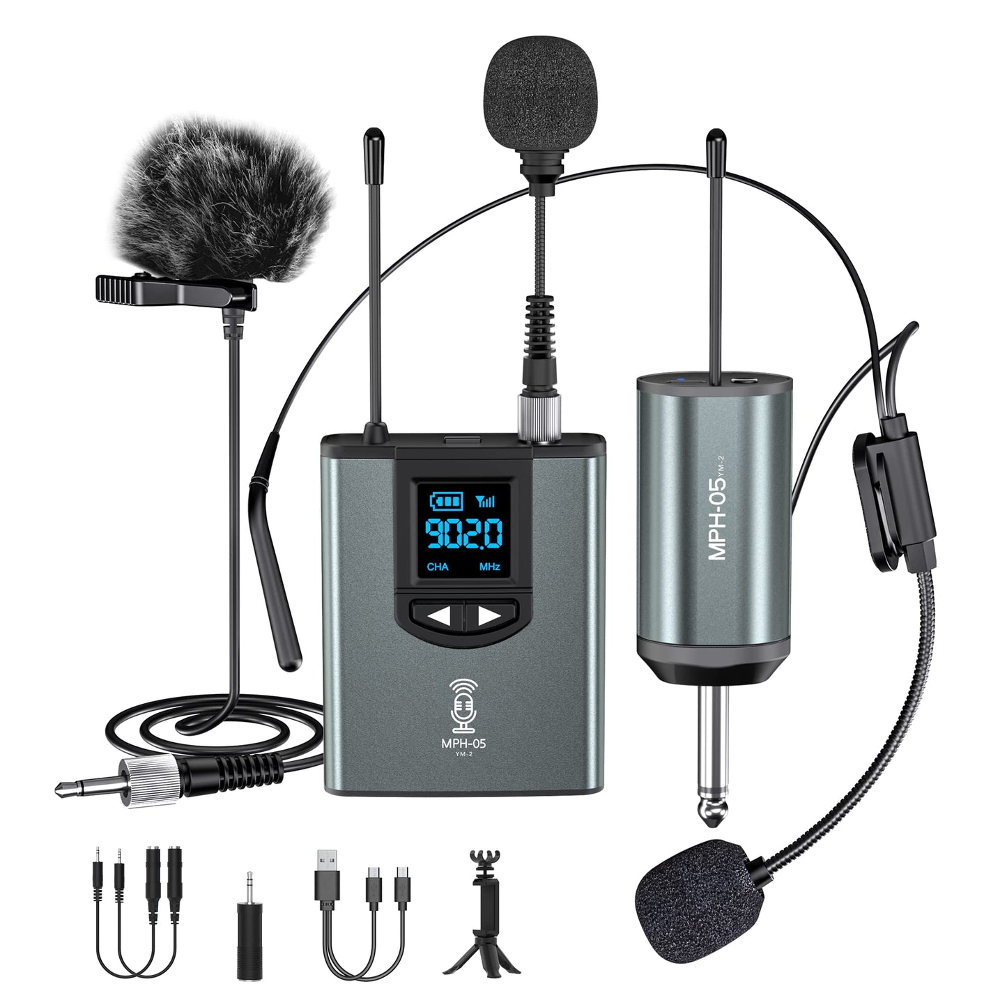 ttstar Wireless Microphone System Headset/Stand/Lavalier Mic with Rechargeable Bodypack Transmitter Receiver for PA Speaker, Camera, Recording