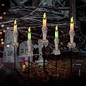 ILLUMINEW Halloween Pathway Lights, 5 Pack Candle Skull Hand Candle Holder, Waterproof Solar Halloween Led Lights, Indoor and Outdoor Party Home