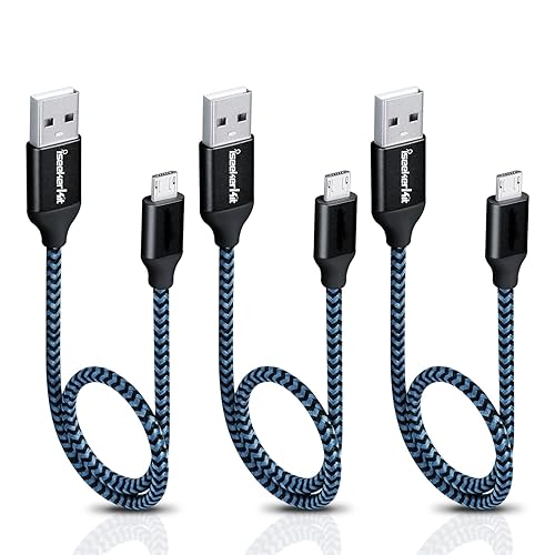 iSeekerKit Short Micro USB Cable 1Ft Nylon Braided Fast USB Charging Cord Compatible for External Battery Charger, Samsung, HTC, LG, Android and More