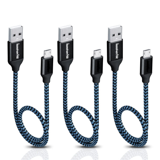 iSeekerKit Short Micro USB Cable 1Ft Nylon Braided Fast USB Charging Cord Compatible for External Battery Charger, Samsung, HTC, LG, Android and More
