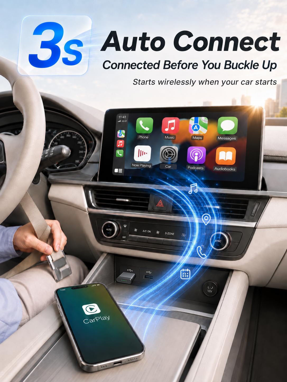 Gleefulia Bluetooth Car Play Dongle - Ideal for Long-Distance Driving, Daily Commutes, and Vacations. Gold-Plated USB, Metal Housing. Converts Wired