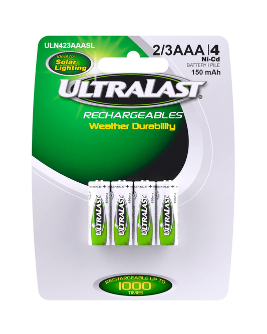 ULTRALAST ULN423AAASL - 2/3 AAA (Two Thirds Triple A Battery) Solar Batteries for Outdoor Solar Lights - NICAD 1.2 Volt, 150mAh, Rechargeable Battery…