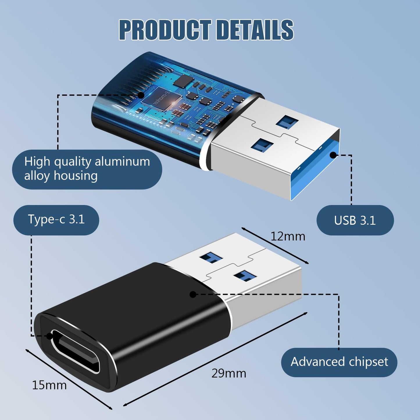 USB C to USB Adapter for Apple Watch USBA Female to USBC Male Adapter for iPhone, Airpods, MacBook, Samsung (A to C)