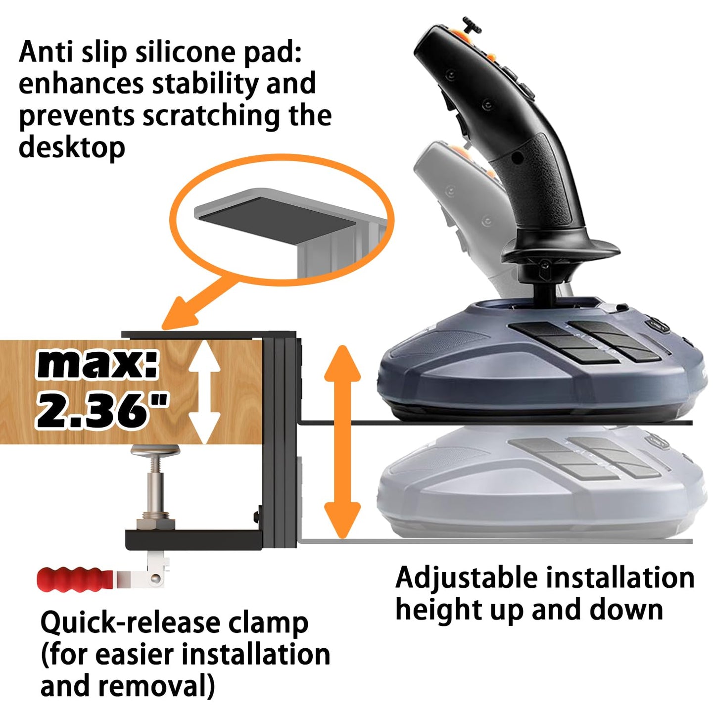 Flight Sim Game Joystick Desk Mount,Hotas Mount - Compatible with Thrustmaster T. Flight Hotas One/4/X,Sol-R2/Sol-R1,SimTask Farmstick,WINWING URSA