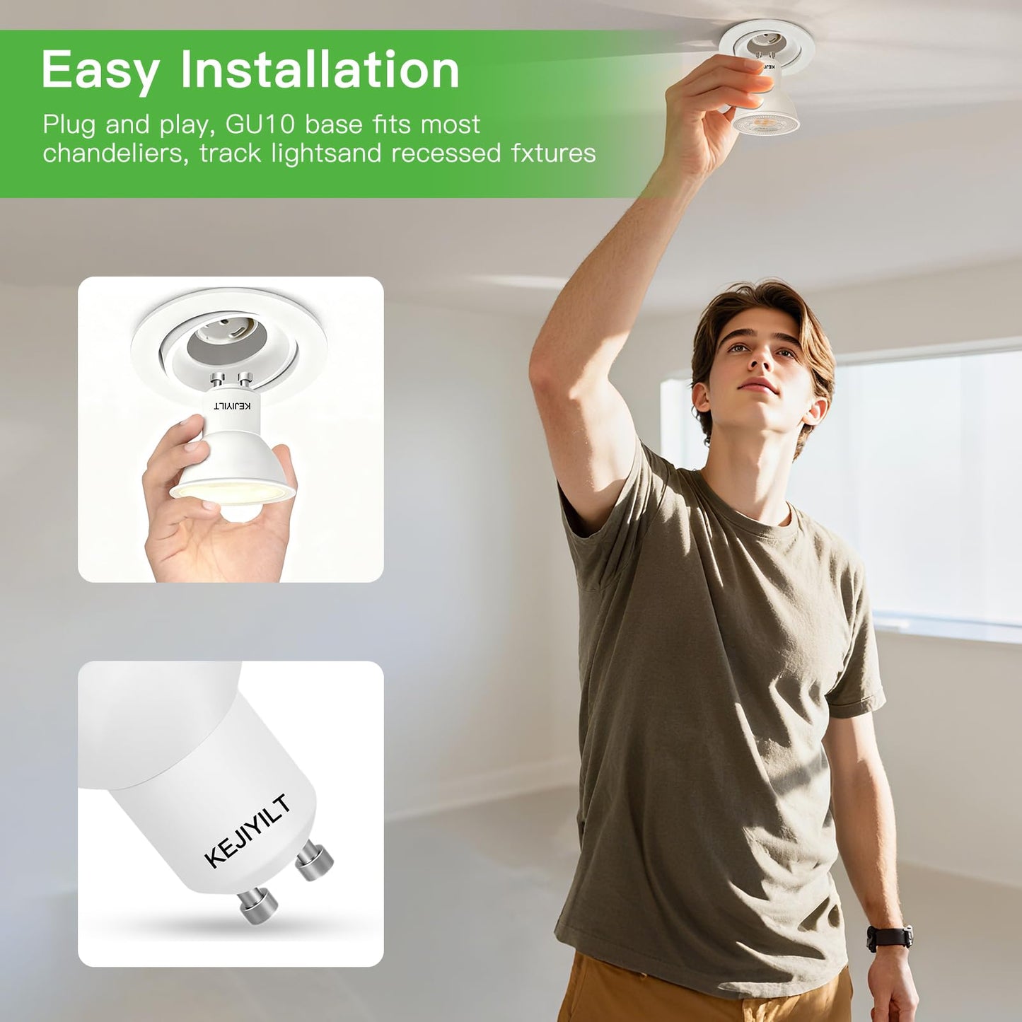 KEJIYILT 10-Pack GU10 Dimmable LED Bulbs 7W (Equivalent 60W), 3000K Warm White, 650 Lumens, Energy Saving, Perfect for Recessed & Track Lighting
