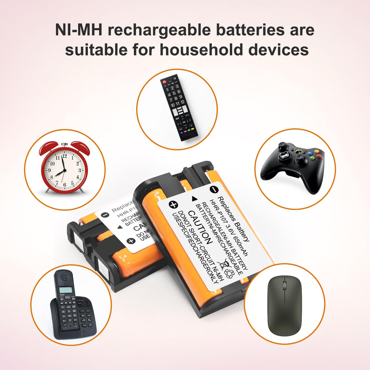 TrianglePatt 2 Pack HHR-P107 NI-MH Rechargeable Battery for Panasonic 3.6V 650mAh Battery for Cordless Phones…