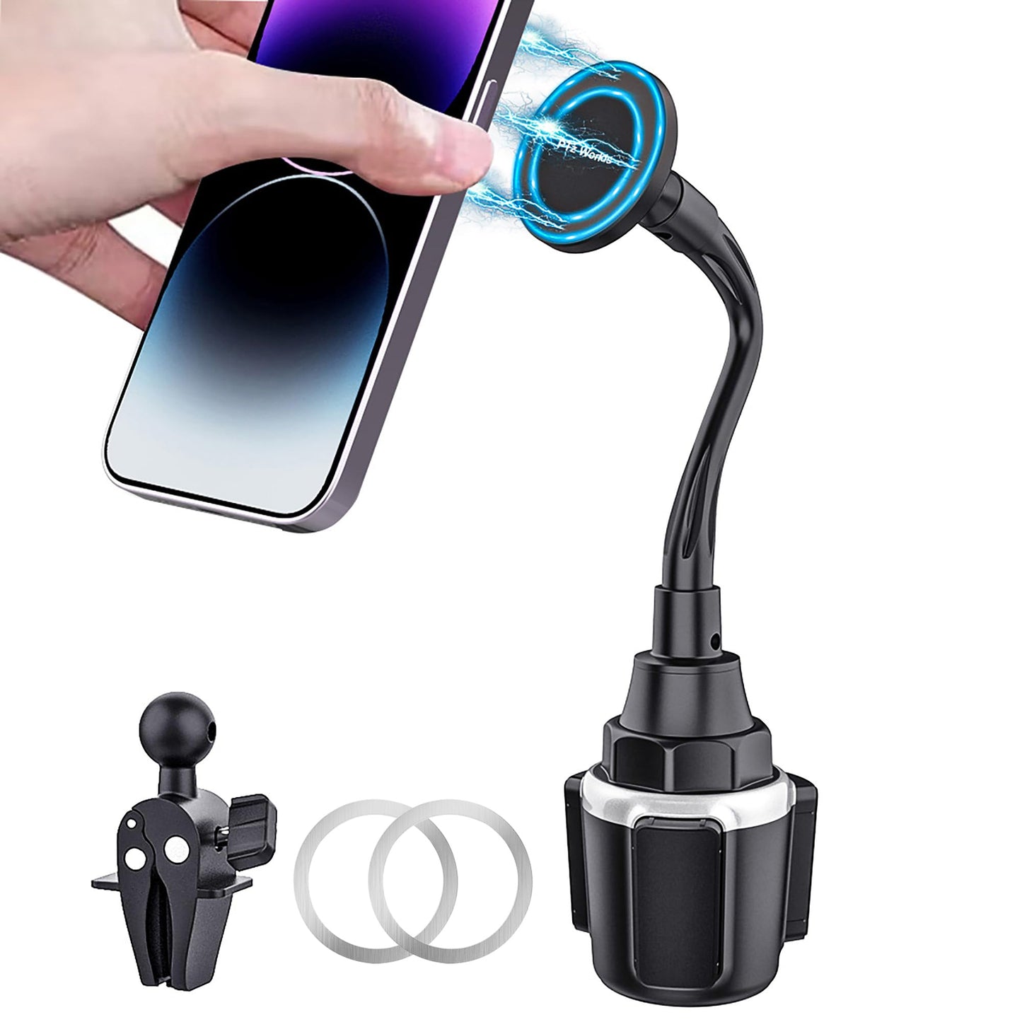 Cup Holder Phone Mount for Car, Magnetic - Designed for MagSafe, Secure Magnetic Hold, Stable Expandable Base, Flexible Reinforced Gooseneck