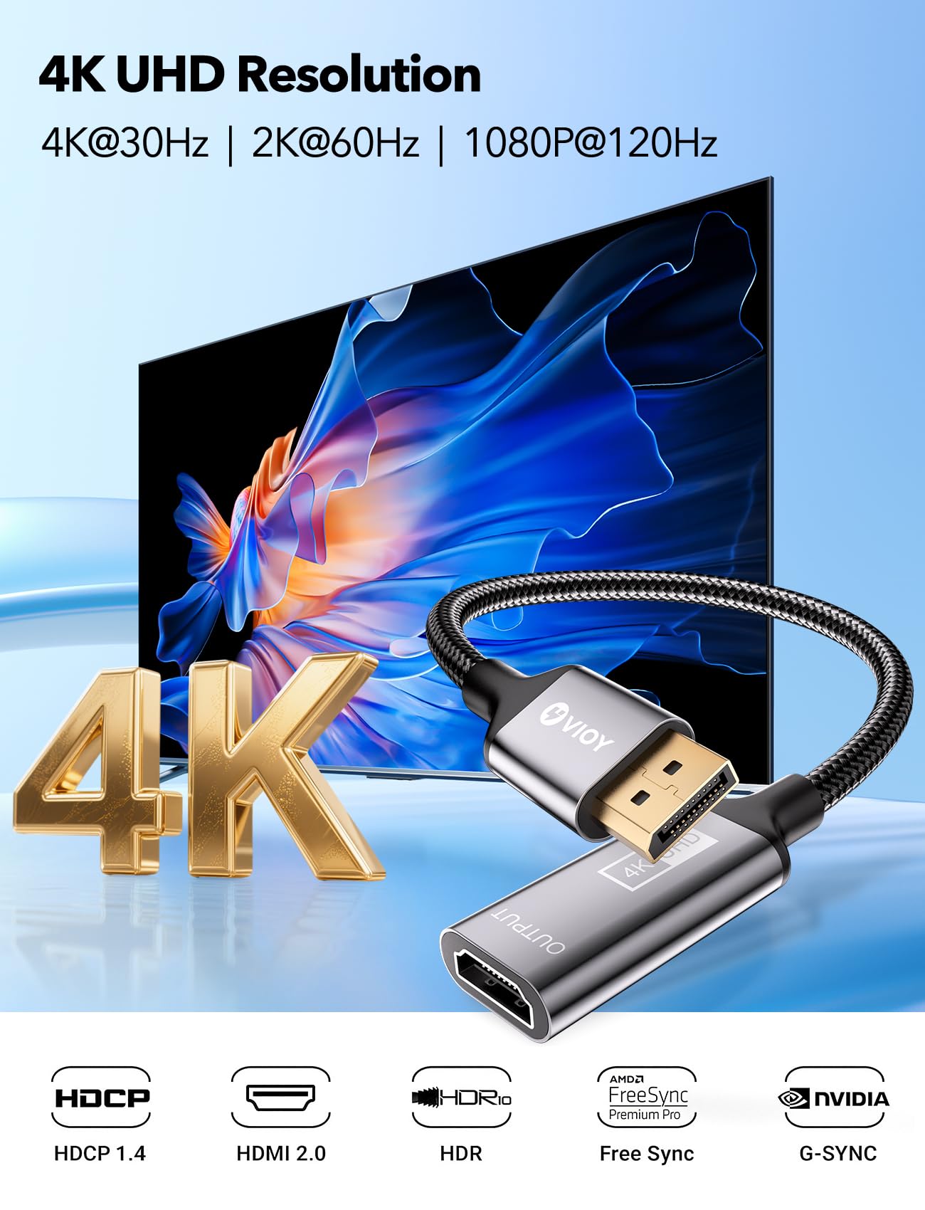 VIOY Displayport to HDMI Adapter 2 Pack, 4K@30HZ Uni-Directional DP (Source) Male to HDMI (Display) Female, 1080P@120HZ Display Port Adapter