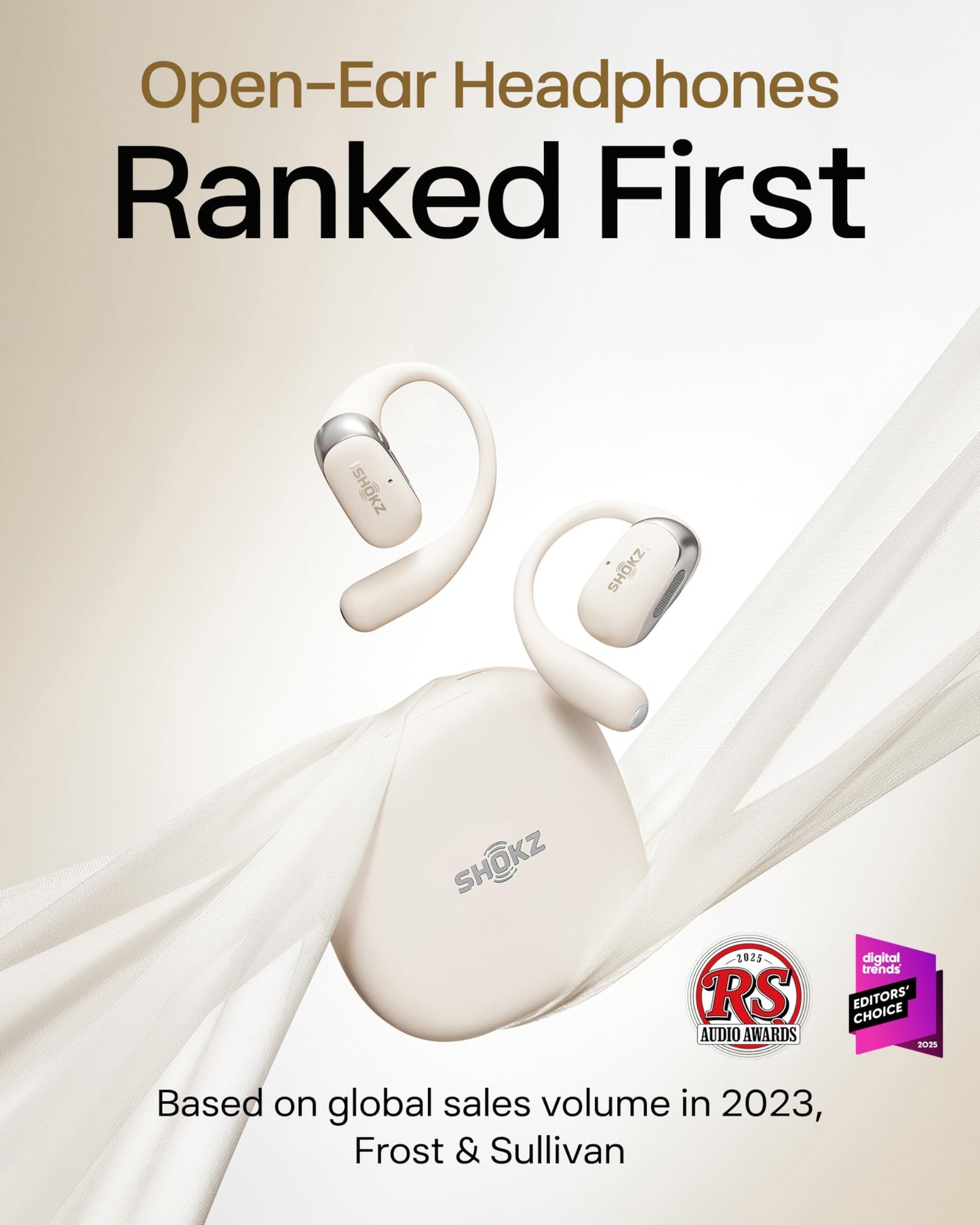 SHOKZ OpenFit 2 Open-Ear Earhook Bluetooth Earbuds, White,48H Playtime