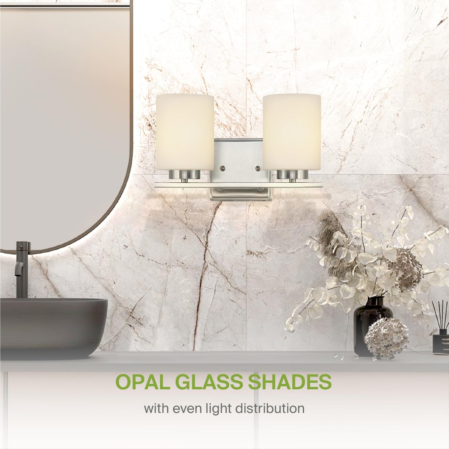 ASD 2-Light Wall Mount Vanity Lighting Fixture | 60W E26 Socket 120V | Dimmable, LED/CFL/Incandescent Bulbs Compatible, ETL Listed | Bathroom Over