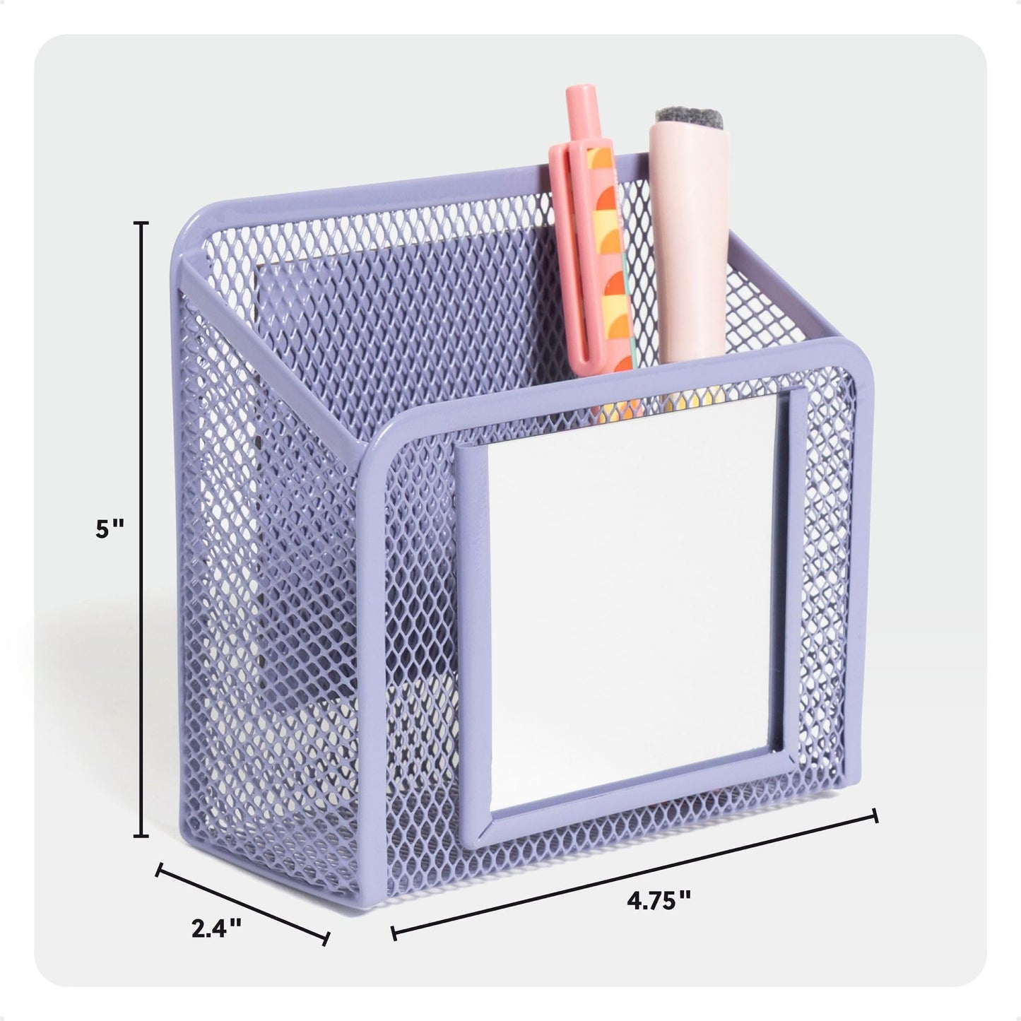 U Brands Lavender Purple Magnetic Locker Cup with Mirror, Locker Mirror with Pencil Holder, Magnetic Organizer for School Lockers, 5" x 2.4" x 4.75"
